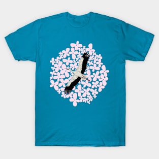 Stork and pink flowers T-Shirt